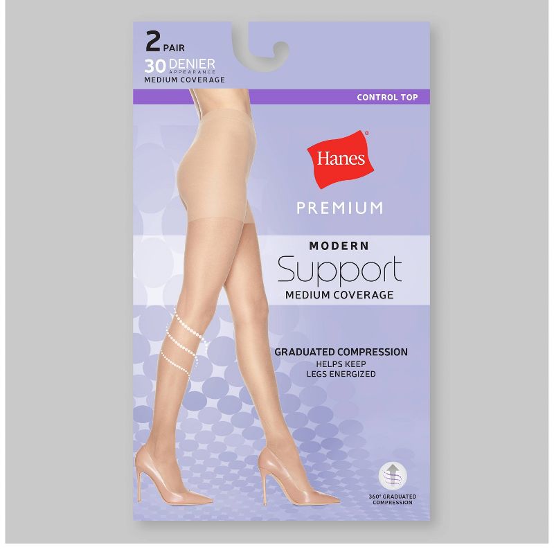 Hanes 2pk Graduated Sheer Compression Tights - Nude, 3 of 4