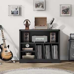 Record Player Stand, Turntable Stand with 6 Vinyl Storage, Vinyl Display Holder Shelf, Wooden Storage Organizer for Living Room, Black - 1 of 4