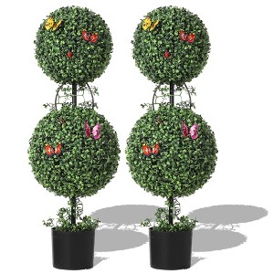 2-Pack 3-Foot Artificial Double Ball Topiaries with Gray Pots - Lifelike Faux Shrubs for Indoor/Outdoor Use, Fake Trees Perfect for Home Decor - 1 of 4