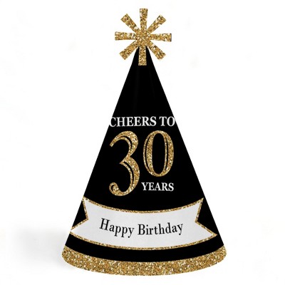 Big Dot of Happiness Adult 30th Birthday - Gold - Cone Birthday Party Hats for Kids and Adults - Set of 8 (Standard Size)