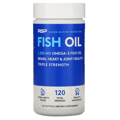 RSP Nutrition Fish Oil, 1,250 mg Omega 3, 120 Softgels, Omegas and Fish Oil