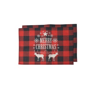 Unique Bargains Christmas Place Mats Flax Red Black Khaki 13"x17.7" 2 Pcs - 1 of 4