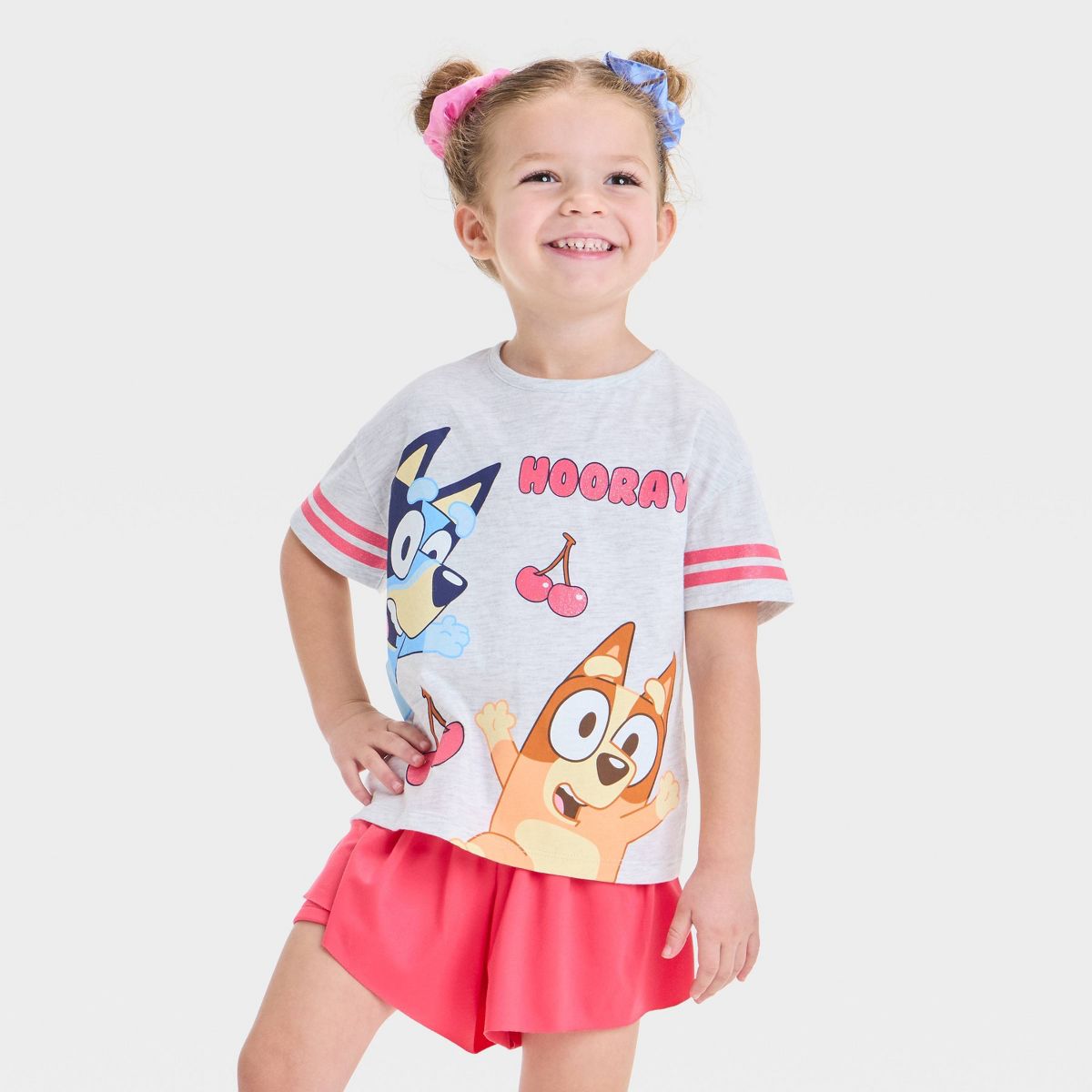 Toddler Girls' 2pc Bluey Cherry Athletic Top & Shorts Set - Pink - thumbnail 3