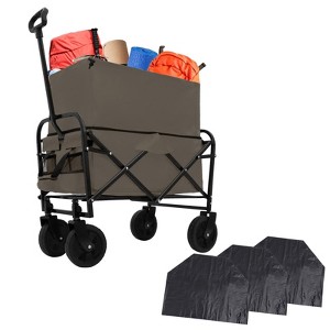 RISOKEYS Foldable Utility Beach Wagon Cart , Heavy Duty Utility Wagon Grocery Cart,3pcs Plastic Liner Bag,for Gardening, Beach, Picnics - 1 of 4