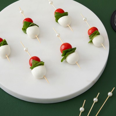 Elegant Bamboo Toothpicks with White Pearl Accent, 4.7 Inch, 150 Pack