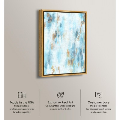 Large Blue and Gold Abstract Canvas Wall Art with Wooden Frame