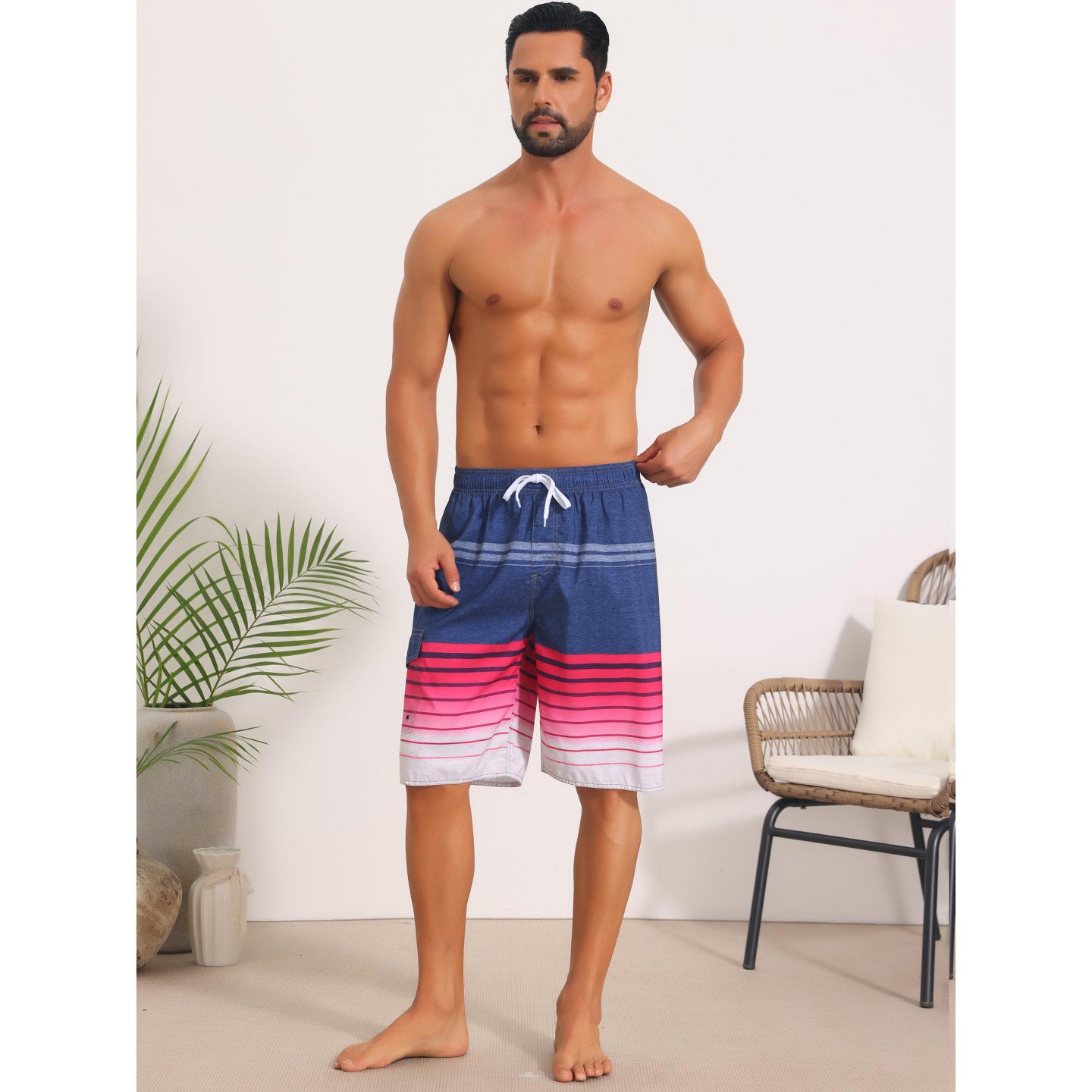 Мужские шорты INSPIRE CHIC Striped Drawstring Waist Vacation Beach Shorts 2 Packs 2 Black Green 36, цвет: Полосатый — фото 5