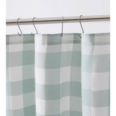 Green Plaid Cotton Shower Curtain with Buttonhole Top