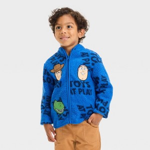 Toddler Boys' Disney Toy Story Cozy Faux Shearling Zip-Up Sweatshirt - Blue - 1 of 4