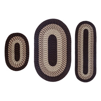 Alpine 3 Piece Collection 100% Polypropylene Durable & Stain Resistant Double Sided Reversible Indoor Braided Rug Set