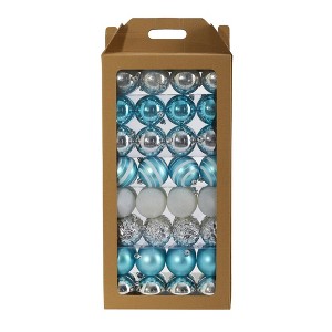 Holiday Shatterproof, 64 Count Christmas Tree Ornament Set, 80mm with Re-Useable Box - 1 of 4