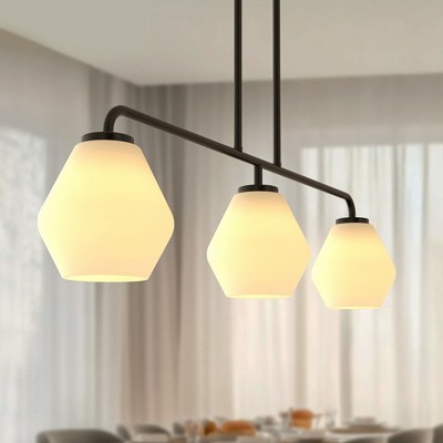 DORESshop Modern 3-Light Pear-Shaped Kitchen Island Pendant Light ¨C Black Frame with Milky White Shades, E26 Base (Bulbs Not Included)