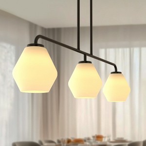 DORESshop Modern 3-Light Pear-Shaped Kitchen Island Pendant Light ¨C Black Frame with Milky White Shades, E26 Base (Bulbs Not Included) - 1 of 4