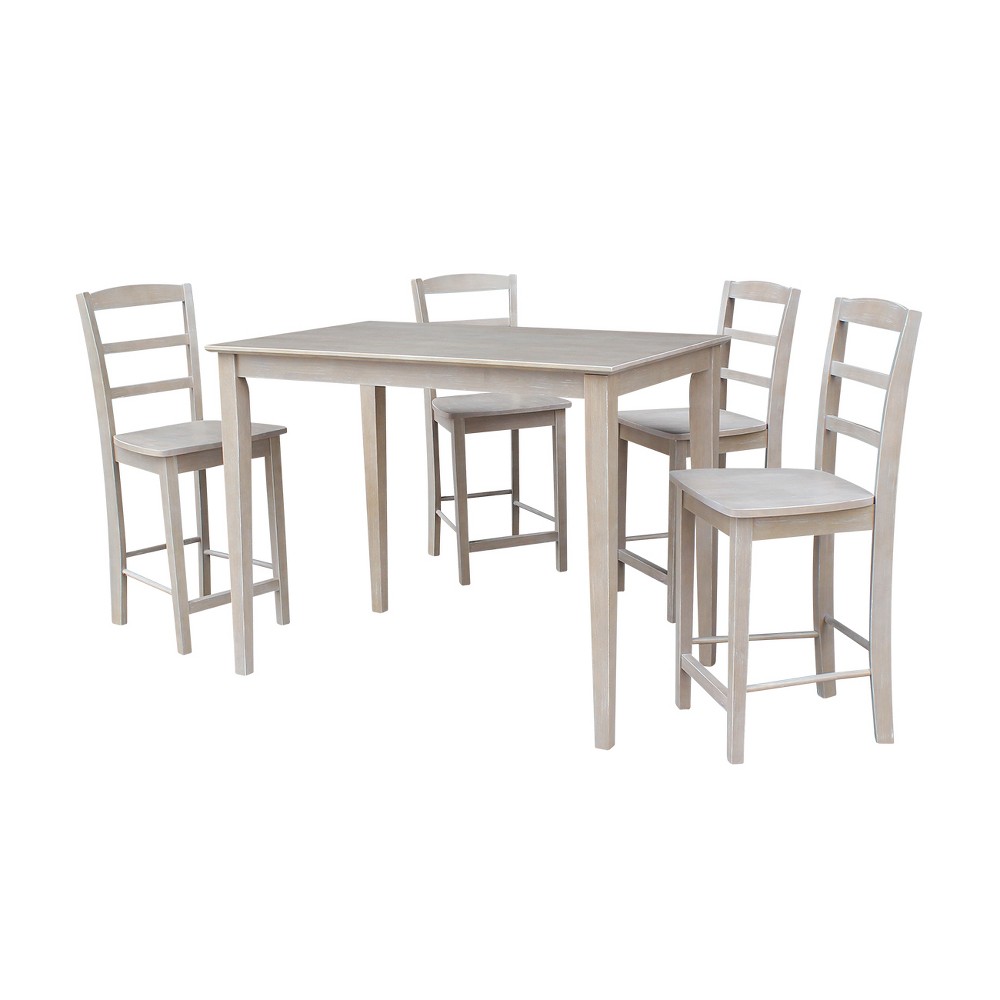 5pc Solid Wood 30 X 48 Counter Height Table and 4 Madrid Stools Washed Gray Taupe ( Set) - International Concepts was $1299.99 now $974.99 (25.0% off)