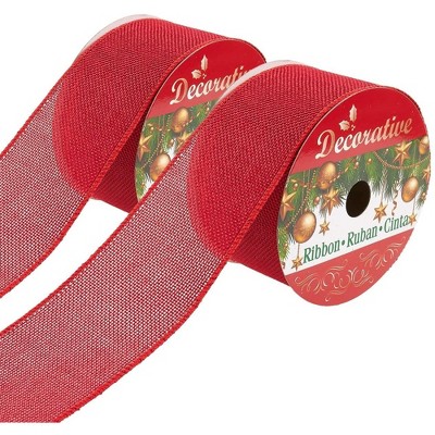 Blue Panda 2 Pack Red Burlap Ribbons for Arts and Crafts, Christmas Holiday Décor, 10 Yards