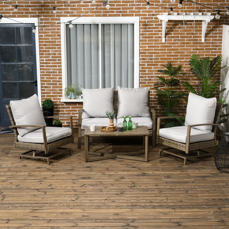 Outsunny Patio Furniture Set, 4 Piece Outdoor Rattan Conversation Set with 2 Rocking Chairs, Cushions, Loveseat Sofa & Coffee Table, 4 of 9