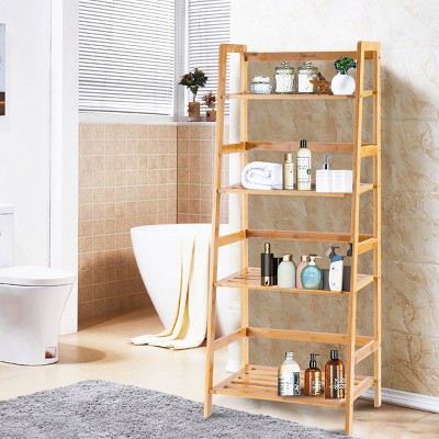 Natural Bamboo 4-Tier Ladder Shelf Bookcase and Plant Stand