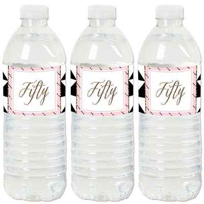 Big Dot of Happiness Chic 50th Birthday - Pink, Black and Gold - Birthday Party Water Bottle Sticker Labels - Set of 20