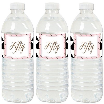 Big Dot of Happiness Chic 50th Birthday - Pink, Black and Gold - Birthday Party Water Bottle Sticker Labels - Set of 20