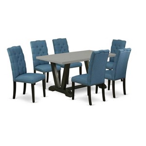 7-Piece Rectangle Natural Oak Finish Solid Wood Top Dining Table with 6 Chairs with - 1 of 4