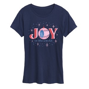 Women's - Instant Message - Christmas Joy To The World Sparkle Short Sleeve Graphic T-Shirt - 1 of 4