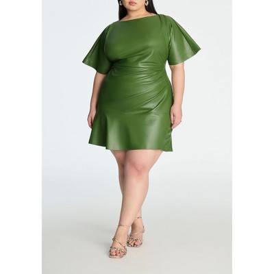 ELOQUII Women's Plus Size Drapey Faux Leather Mini Dress