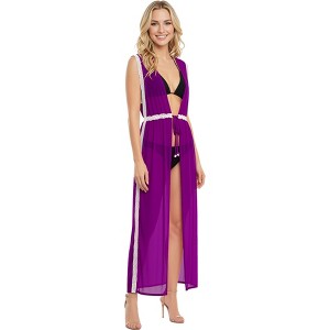 LA LEELA Women's Summer Open Front Vacation Beachwear Long Bathing Suit  Soft Beach Duster Swimwear Coverups Cardigan M-L Purple, Solid : Target