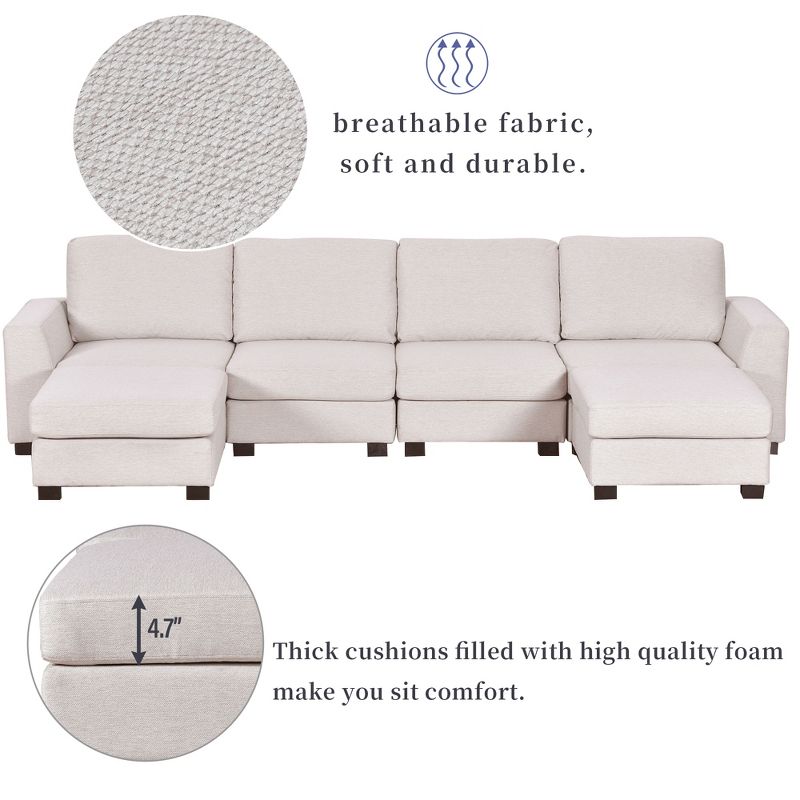 3 PCS U-shaped Upholstered Sectional Sofa with Removable Ottomans-ModernLuxe, 5 of 15