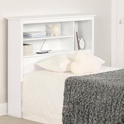 Twin White Wood Bookcase Headboard with Storage