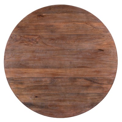 Rustic Drum-Shape Handcarved Mango Wood Coffee Table, Raw Brown