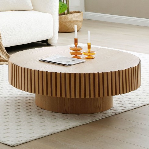 Urban Port Round Coffee Table For Living Room Solid Wood Drum Coffee ...