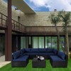 FIONECA Deluxe 7-Piece Outdoor Patio Furniture Set ¨C Black Rattan Sectional Sofa with Blue Cushions & Table - 3 of 4