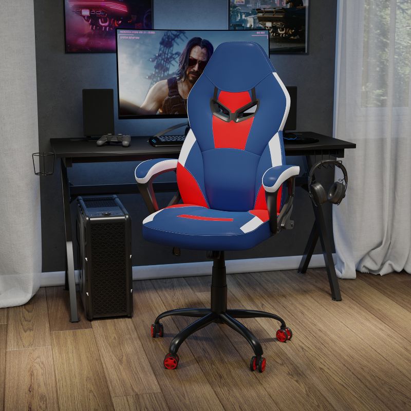 Flash Furniture Ergonomic PC Office Computer Chair - Adjustable Red & Blue Designer Gaming Chair - 360° Swivel - Red Dual Wheel Casters, 3 of 16