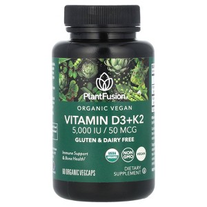 PlantFusion Organic Vegan Vitamin D3+ K2, 5,000 IU/50 mcg, 60 Organic VegCaps - 1 of 2