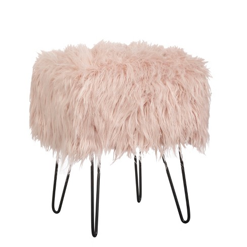 pink faux fur stool