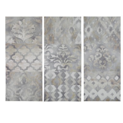 (Set of 3) 15" x 35" Watercolor Ikat Taupe Gel Coat Canvas Natural