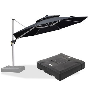 PURPLE LEAF 10/11/12/13ft Outdoor Patio Cantilever Umbrella with Base Offset Umbrella 360 Degree Rotation Round Umbrella for Deck Pool Garden - 1 of 4