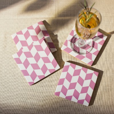 Mela Artisans Rosette Pink and White Resin Coaster Set of 4