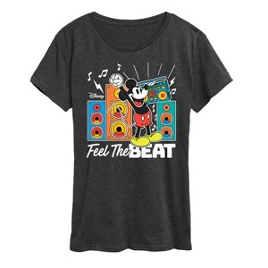 Women's - Disney - Mickey Mouse Music Feel The Beat Boombox and Speakers Short Sleeve Graphic T-Shirt - 1 of 4
