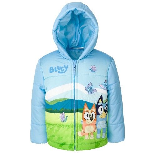 Bluey Bingo Little Girls Zip Up Winter Coat Puffer Jacket Sky Blue 5 6 Target