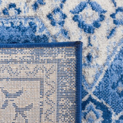 Ivory and Navy Synthetic Hand-Knotted Square Area Rug