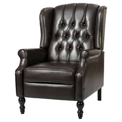 Walter Brown Bonded Leather Recliner, Brown Leather Wingback Recliner Chair