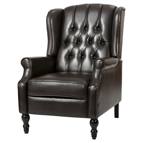 Walter Brown Bonded Leather Recliner, Dark Brown Leather Reclining Armchair