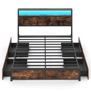 Safstar Queen Size LED Bed Frame w/2-Tier Storage Headboard & 4 Drawers Charging Station - 1 of 4