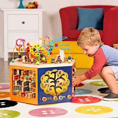 Multicolor Wooden Activity Cube with Educational Features