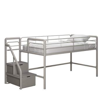 Twin Jamie Junior Kids' Loft Bed with Storage Steps Silver/Gray - Room & Joy