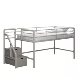 Twin Jamie Junior Loft Bed with Storage Steps Silver/Gray - Room & Joy