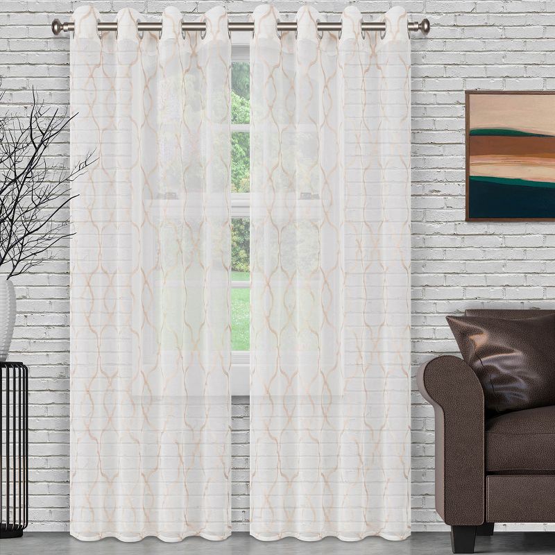 Sheer Geometric Lattice Curtain Set with 2 Panels and Rod Pockets by Blue Nile Mills, 1 of 5