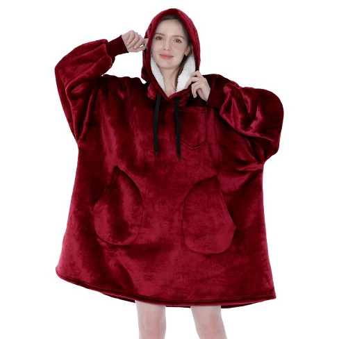 Pavilia Wearable Blanket Hoodie Adults, Faux Shearling Cozy Oversized Hooded  Sweatshirt, Warm Fleece Two Pockets (wine Red, Adult) : Target