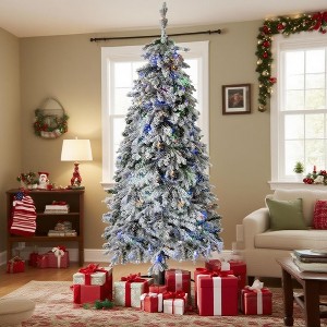 Artificial Christmas Tree with 200 Lights and 458 Tips, for Christmas Home Party Decoration, Includes Stand, Green & White - 1 of 4